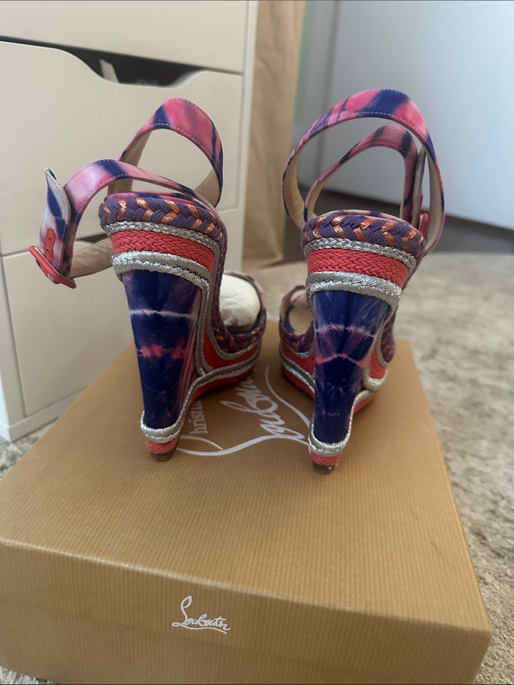 Christian Louboutin Pink and Purple Tie-Dye Platform Sandals Duplice 140 Bazin - Picture 4 of 6